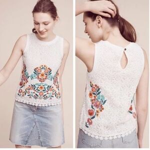 Anthropologie White Floral Lace Tank Top